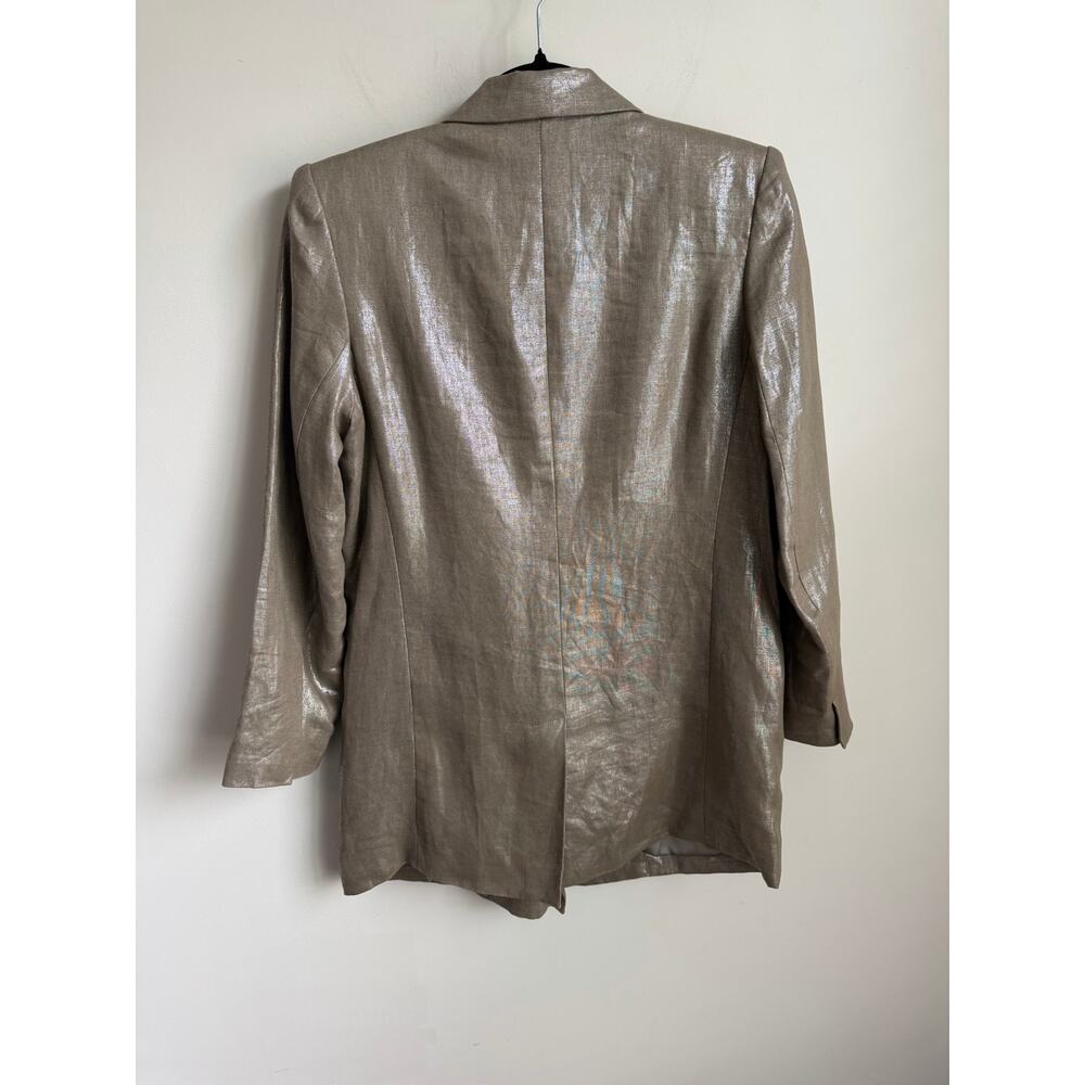 Emerson Fry Long Sleeve Peak Lapel Double-Breasted Blazer Metallic Beige Women 2 - Picture 7 of 7